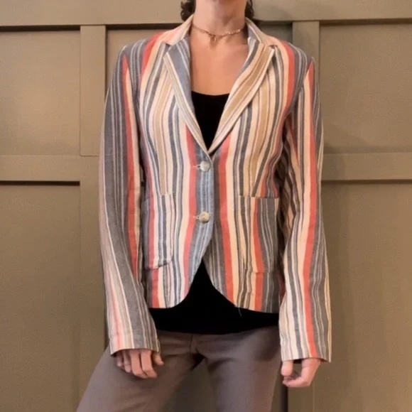 Anthropologie Porridge Multicolor Striped Cotton Blazer Jacket Size Medium - Picture 12 of 12